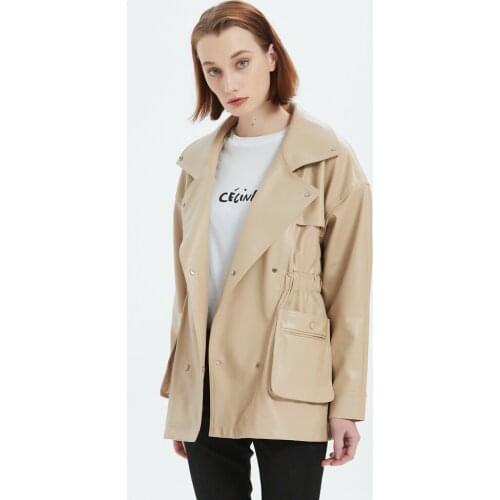 Fashion Multiple Pockets Pu Leather Jackets Female Shiny Waterproof Design Motor Fashion Was Thin Leather Outerwear F2754