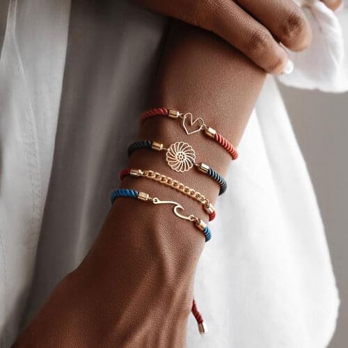 Wollet Fashion Set Jewelry Personalized Hand-woven Rope four-piece Bracelet Transfer Red Rope Love Hand Rope Couple Bracelet
