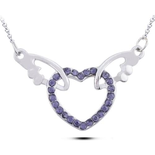 N200 Angel Wings Rhinestone Heart Necklace Charming Silver Color Necklace Jewelry Allergy Free 2017 Fashion Women