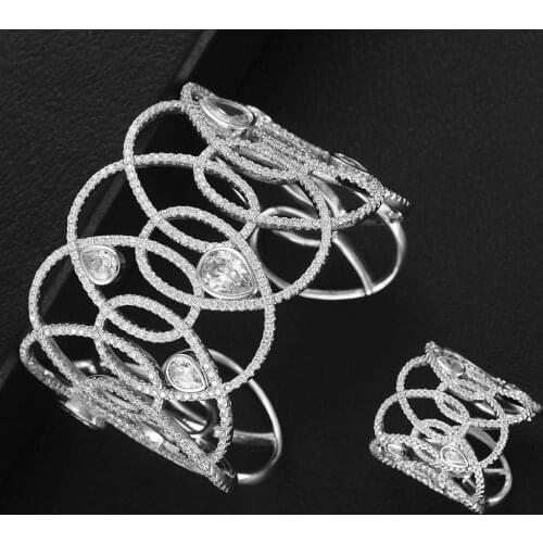 GODKI Luxury Saudi Arabia Bangle Ring Set For Women Full Micro Cubic Zircon Pave Party Wedding Saudi Arabic Dubai Jewelry