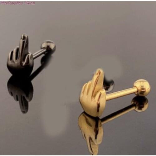 1 Pcs Sexy Punk Tongue Nails Stainless Steel Anaphylaxis Middle Finger Tongue Nails Despise Tongue Barbell Ring Body Piercing