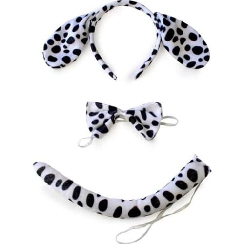 Cute Animals Cosplay Costume Sets Kids Adult Large Dalmatian Spotty Dog Ears Headband Plush Tail Bowtie Halloween Party Favors
