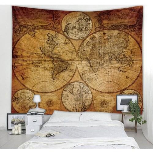 Retro world map wall hanging tapestry psychedelic hippie bohemian home decor wall blanket background cloth sheet yoga mat