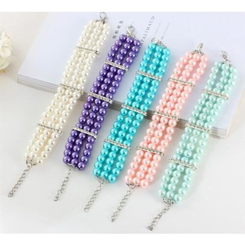 Luxury Cat Dog Collar Three-rows Pearl Diamond Necklace Collar Chain Small Dogs Cats Rhinestone Accessory Pet