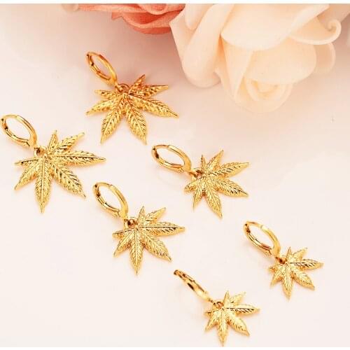 Gold color drop earring Africa Women Party Gift Cannabiss Weed Marijuan Leaf charms women girls party Jewelry gift diy charms