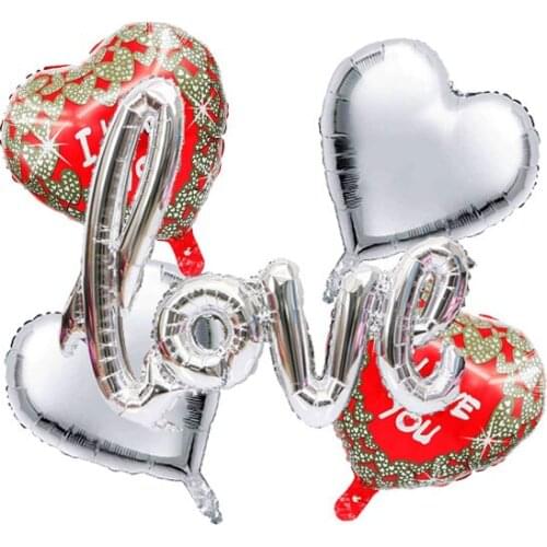 Siamese Love Letter Balloon Set Diamond Heart Shaped I Love You And Heart Balloon Set for Marriage Proposal Wedding