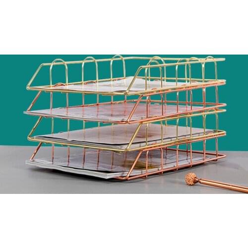 Golden Metal Document Tray Stackable Office Organizer Layered Paper Storage Paper Tray Desk Accessories Magazine Rack File rack