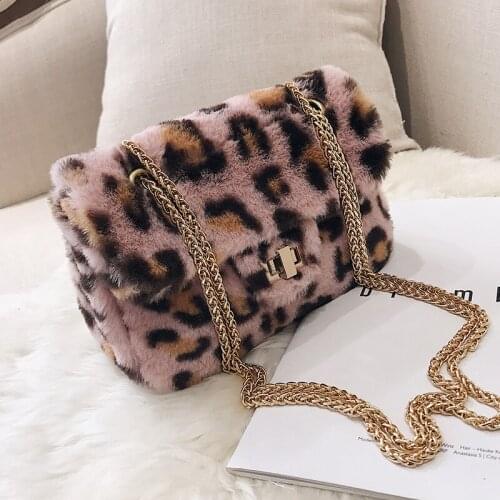 Handbag Leopard Messenger Bags Cell Phone Pocket Purse Female Shoulder Bag Casual Satchel Faux Fur Crossbody Bags For Women