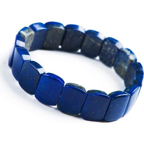 Deep Blue Natural Lapis Lazuli Gemstone Crstal Rectangle Bead Stretch Bangle Bracelets