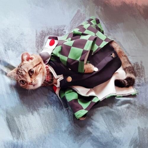 Pet Supplies Around Ghost Slayer Cosplay Spring and Summer Cat and Dog Clothes Funny Dog Costume Cat Party Tanjiro Kimono Haori