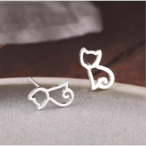 Trendy Cute Hollow Cat Animal Stud Earrings for Women 925 Sterling Silver Jewelry Creative Gifts Mujer Bijoux Accessories SE231
