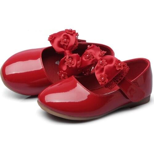 Baby girls Shoes Kids wedding party shoes little girls patent leather shoes flower princess Shoes For Dance Red White Black
