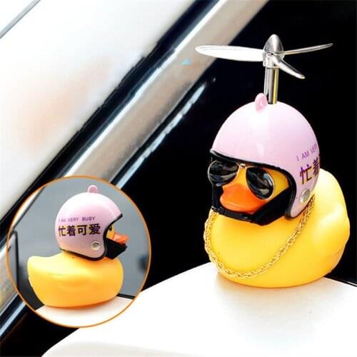 Car Ornaments Duck with Helmet Broken Wind Small Yellow Duck Road Bike Motor Helmet Riding Cycling Accessories Decoration