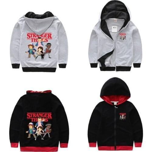 Spring Cartoon Stranger Things Season Print Hoodies TV Show Boy Girl Kid Sweatshirt Baby Long Sleeve Zipper Jacket Children Coat