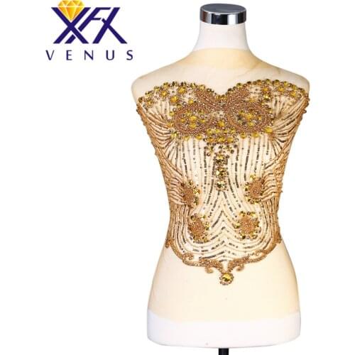 XFX VENUS Pretty Sewing stone beads large beaded patches rhinestone bodice appliques crystal patch for dresses