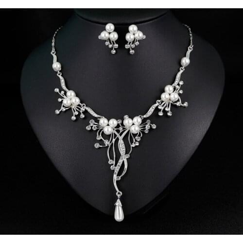 Jewelry Sets Bridal Wedding Sparkling Crystal pearl Necklace Earrings Set For Women Valentines Day gifts Bijoux