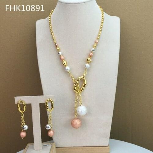 Yuminglai Three Tones Dubai Beads Jewelry Sets for Women African Luxury Two Pieces Sets FHK10891