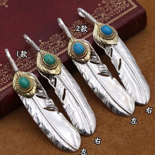 S925 Sterling Silver Takahashi Goro Jewelry Vintage Thai Silver Men And Women Feather Sweater Chain Pendant