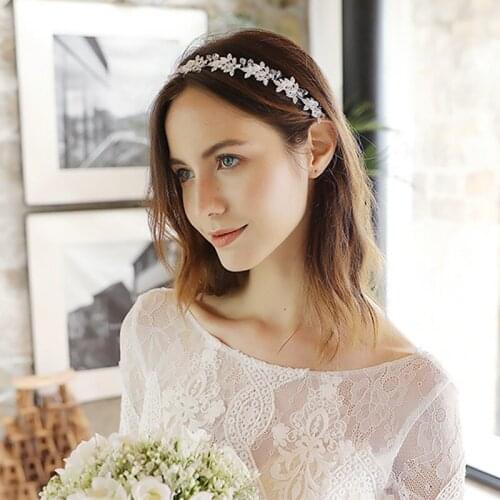 Women Pearl Rhinestone Headband Hair Accessories Bride Wedding Tiaras Crowns Headband Leaf Flower Headband Decoration Jewelry