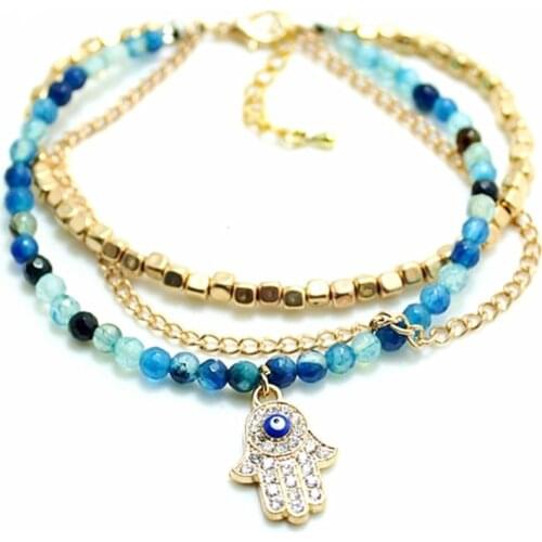 New Designer Natural stone beads & Turkey handcrafted blue eyes hand Hamsa Hand pendant Fate preventable charm bracelet Women