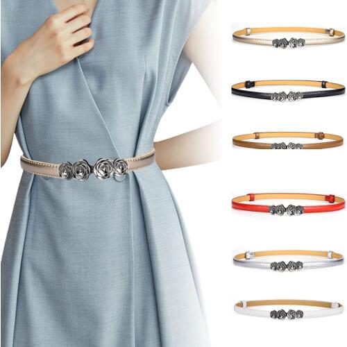 Womens Summer Retro Rose Dress Decoration Belt Round Pin Buckle Fashion Skirt Belt Casual Ladies Pure Color Waistband