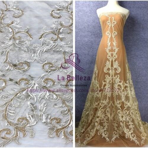 La Belleza New fashion style Beige/nude pink handmade beading evening dress lace fabric 51'' width