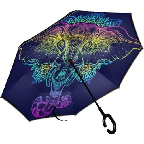 Elephant Nose Design Manual Reverse Umbrella Long Shank Double Layer Inverted Umbrella With C Handle Rain Umbrella Male For Car