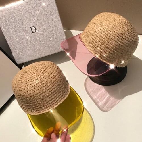 01903-shi 2019 Factory promotion Handmade raffia patchwork transparent pvc fashion Equestrian cap men women leisure visors hat