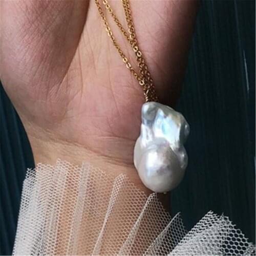 1PCS 20-26mm White Baroque Pearl Necklace 18 inches Gift Jewelry