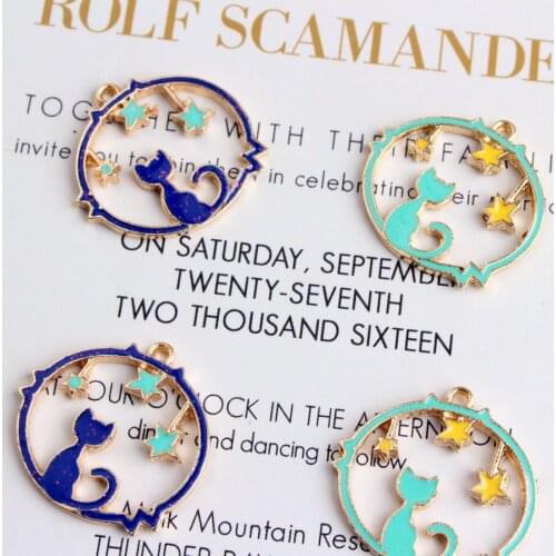 10pcs/lot blue cat with star size 22*24mm pendant alloy enamel Charm DIY accessories of necklace bracelet headdress handmade