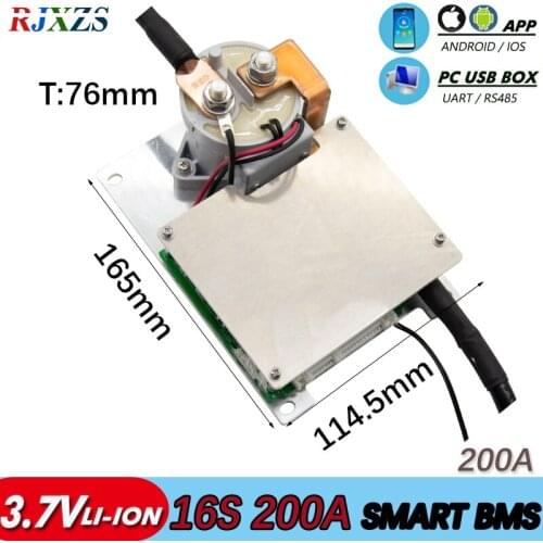 16S 200A New DIY Lithium Ion With Relay Smart BMS With Android bluetooth-compatible APP Software Alloy Cooling Case