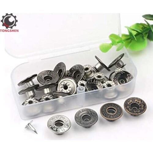 20Pcs 17mm Metal Jeans Button Tack Buttons Snap Fastener Press Studs Metal Replacement Kit Metal Shank For Jeans Fasterners