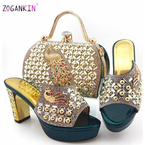 2020 Special Style Nigerian Designer Shoes And Bag Set To Match Dark Green Color Italian Party Shoes With Matching Bags Set