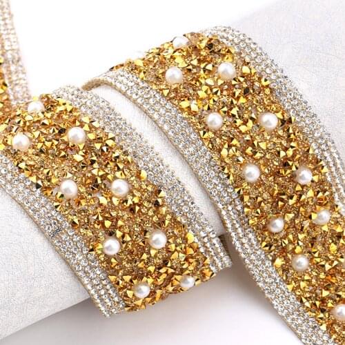 1yard 38mm Gold Rhinestones banding,Hot fix or Glue on Crystal rhinestone pearl trim banding,belt rhinestones trimming DIY chain