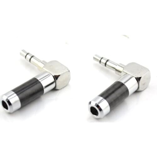 4pcs Rhodium Plated Audio 3.5mm 3 Pole Stereo Male Plug Carbon Fiber 90 Degree Adapter Solder Connector
