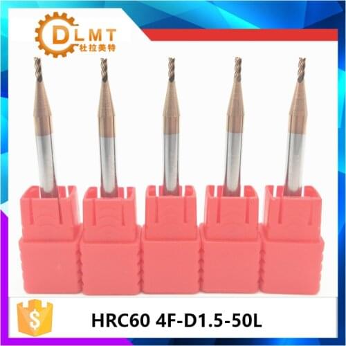5pcs Flat EndMills 1mm 1.5mm 2mm 3mm 4mm HRC60 50L 4Flute Solid Carbide Spiral Straight Shank End Mill for Wood CNC Cutter