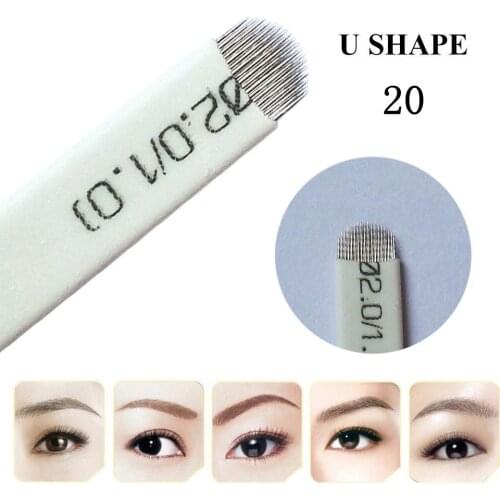 50PCS 20 Pins U Shape Microblading Blade Eyebrow Tattoo Needles For Permanent Makeup Manual 3D Eyebrow Embroidery Tattoo Pen