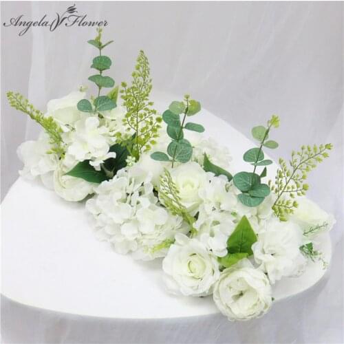50CM Wedding Road Cited Flowers Wall Silk Rose Peony Hydrangea DIY Arched Door Artificial Flower Row Window T Station Decoration