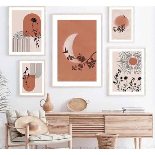 Sun Moon Leaves Black Girl Abstract Boho Wall Art Canvas Painting Nordic Posters And Print Wall Pictures For Living Room Decor