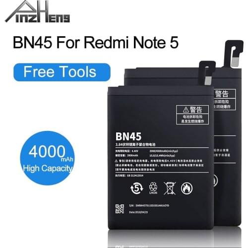 PINZHENG 4000mAh BN45 Phone Battery For Xiaomi Redmi Note 5 Batteries Real Capacity Replacement Phone Bateria With Free tools