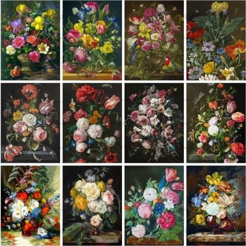 Lankshear 5D Diy Diamond Painting Beautiful Flower Full Square Round Embroidery Vase Mosaic Peony Wall Art Home Decoration