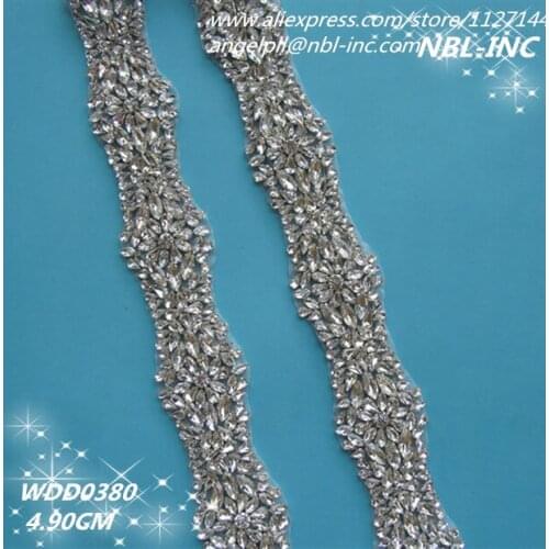 Crystal bridal rhinestone beaded applique trim iron on for wedding evening dress sash WDD0380