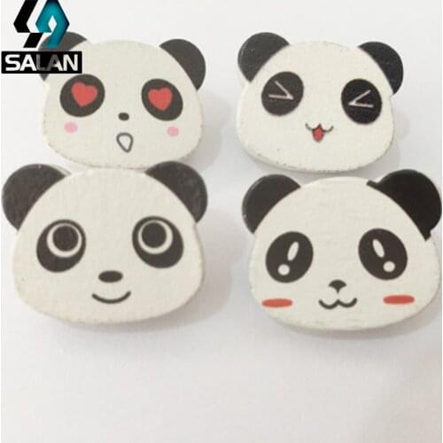 Cartoon painted panda wooden buttons cute 4 kinds of expressions children hand button buttons wood buttons clothing accessories