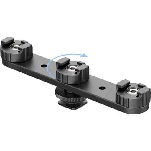 PT-23 Triple Cold Shoe Bracket Mount Holder,Camera Coldshoe Gimbal Stabilizer Microphone Extension Bar with 1/4" Adapter