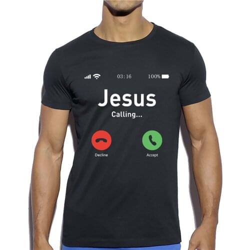 Jesus T Shirt Funny Jesus Calling Accept or Decline Interesting Design Printed Men T-shirt Cotton Short Sleeve Streetwear