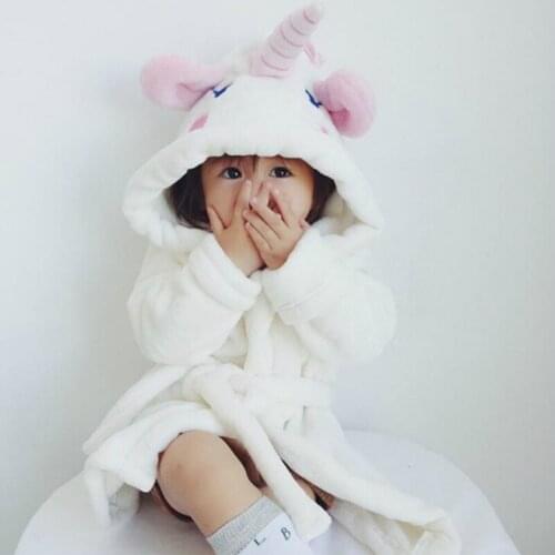 2020 New Bathrobes for Girls Nightgown Baby Velvet Robes Lovely Pajamas Children Winter Cartoon Animal Horse Bath Robe for Kids