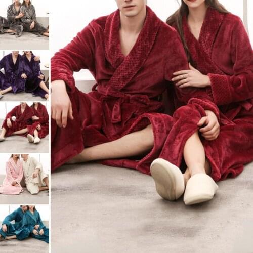 Winter Sleep Bath Robe Women Men Corals Fleece Bath Robes Bathrobe Solid Color Thicken Ankle-Length Bath Robe Unisex Sleepwear