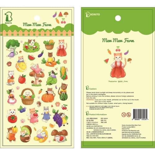 Korea Brand BONITO Cats Farm PVC Adhesive Stickers Seal DIY Diary Craft Stationery Scrapbooking Decoration Supplies