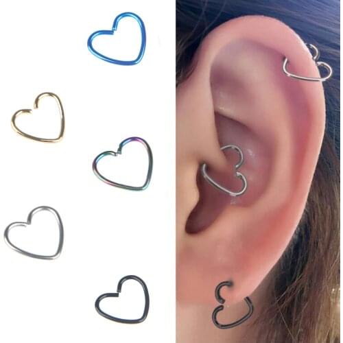 Body Jewelry Surgical Steel Daith Heart Cartilage Tragus Piercings Hoop Lip Nose Rings Orbital Ear Stud Helix Jewelry 10*0.8 mm