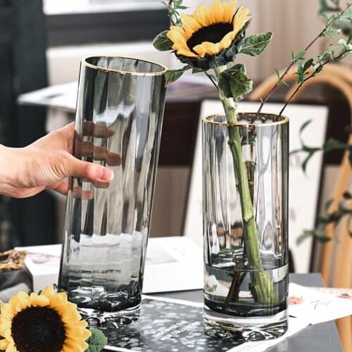 Creative Gold Line Glass Vases Home Deco Room Flower Basket Vase Decoration Home Transparent Light Luxury Simple Vases